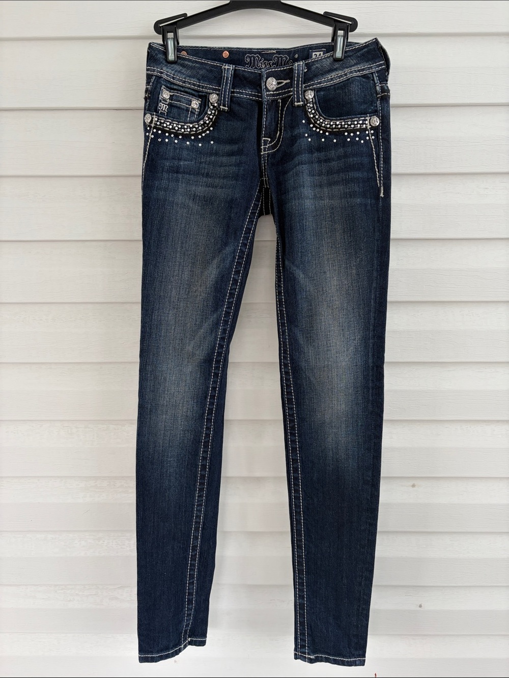 Miss Me Rhinestone Embellished Skinny Jean Dark Wash Bling Diamond Je5453s4r Y2K